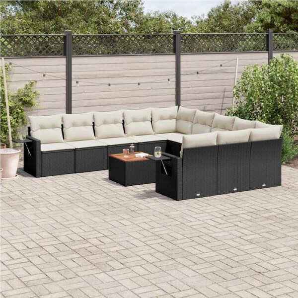 12 Piece Garden Sofa Set with Cushions Black Poly Rattan vidaXL