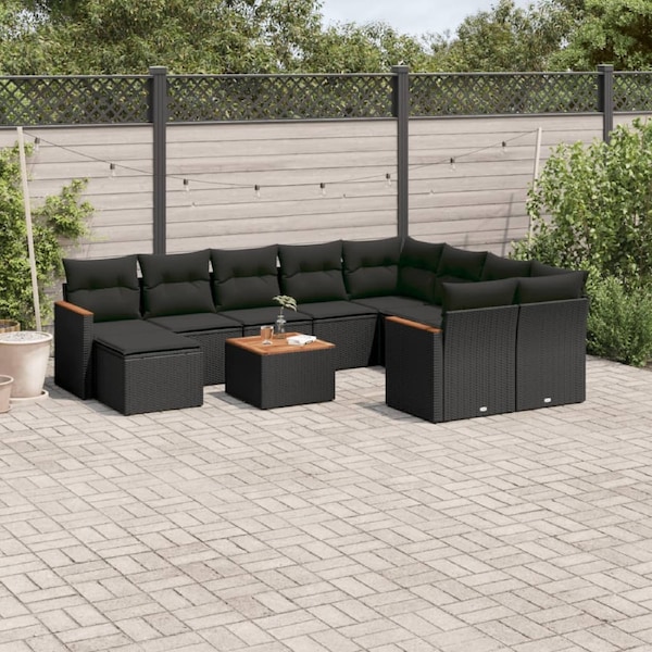 11 Piece Garden Sofa Set with Cushions Black Poly Rattan vidaXL