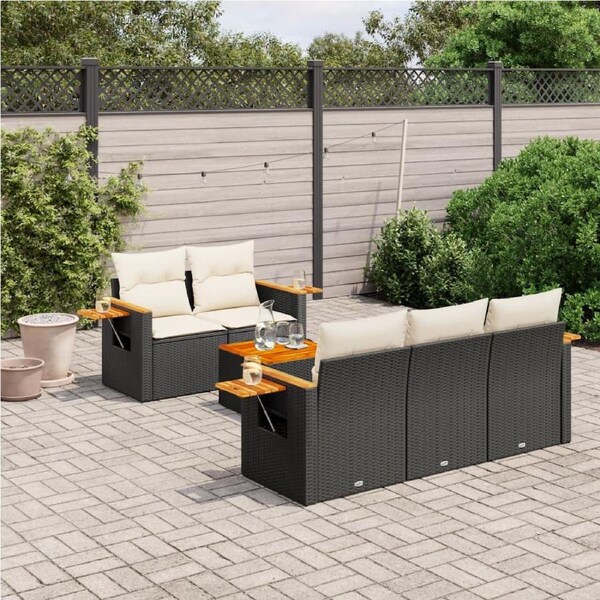 6 Piece Garden Sofa Set with Cushions Black Poly Rattan vidaXL