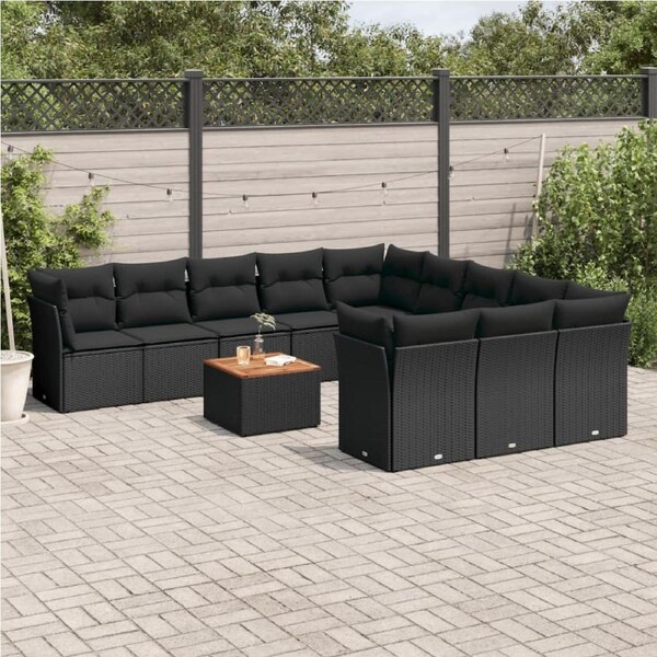 12 Piece Garden Sofa Set with Cushions Black Poly Rattan vidaXL