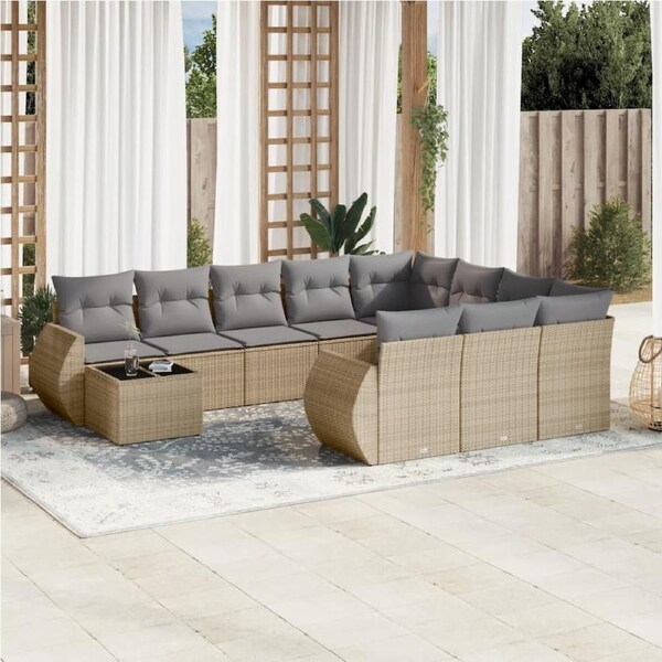 11 Piece Garden Sofa Set with Cushions Beige Poly Rattan vidaXL