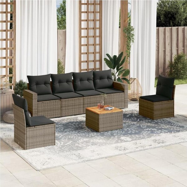 7 Piece Garden Sofa Set with Cushions Grey Poly Rattan vidaXL