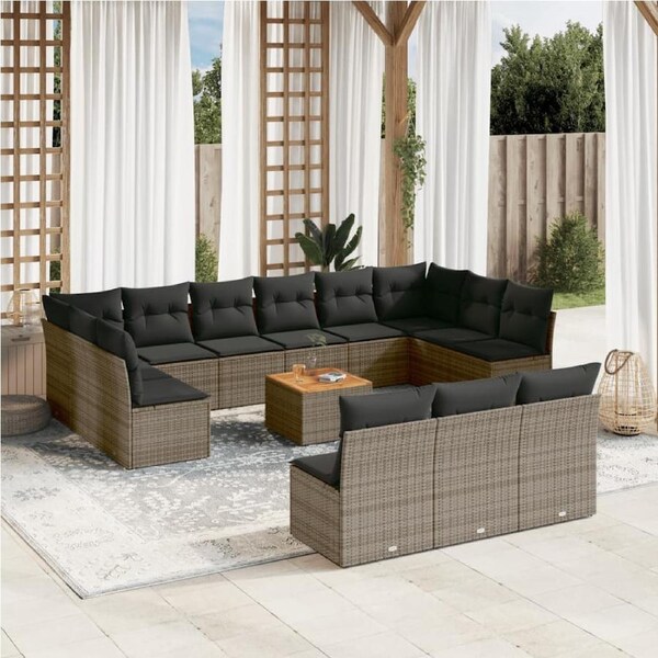 14 Piece Garden Sofa Set with Cushions Grey Poly Rattan vidaXL