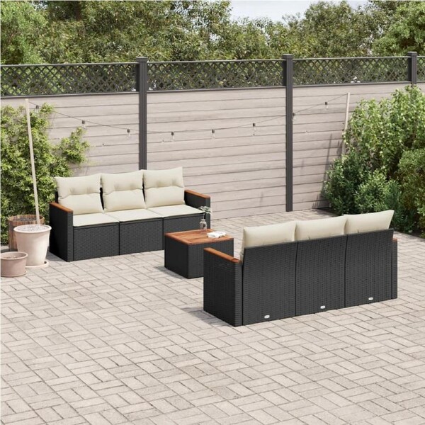 7 Piece Garden Sofa Set with Cushions Black Poly Rattan vidaXL