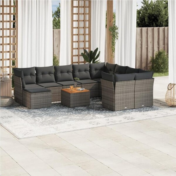 11 Piece Garden Sofa Set with Cushions Grey Poly Rattan vidaXL