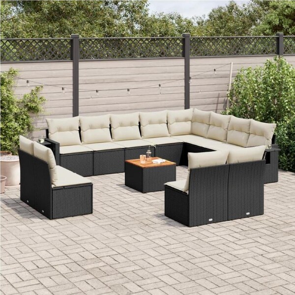 13 Piece Garden Sofa Set with Cushions Black Poly Rattan vidaXL