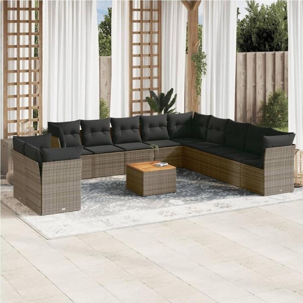 12 Piece Garden Sofa Set with Cushions Grey Poly Rattan vidaXL