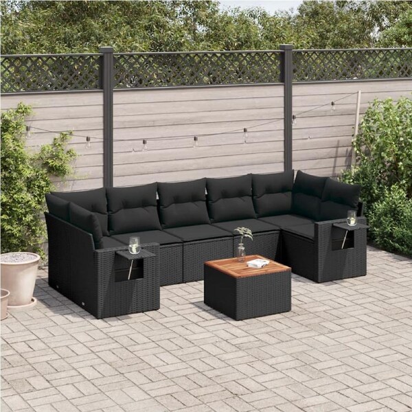 8 Piece Garden Sofa Set with Cushions Black Poly Rattan vidaXL