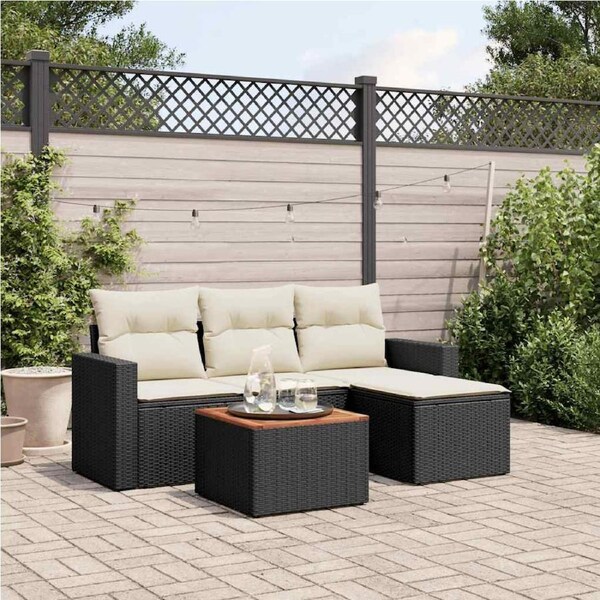 5 Piece Garden Sofa Set with Cushions Black Poly Rattan vidaXL