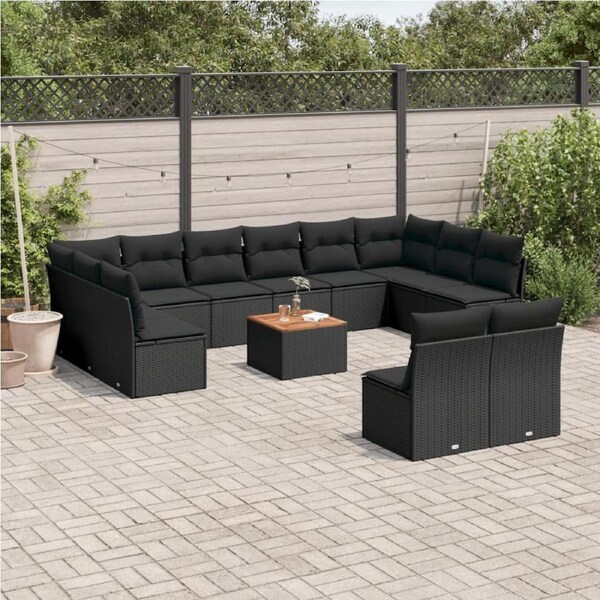 13 Piece Garden Sofa Set with Cushions Black Poly Rattan vidaXL