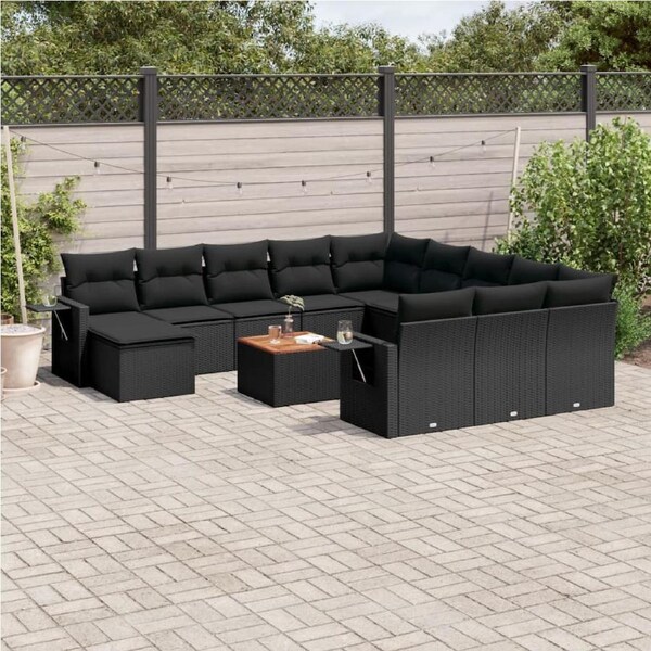 13 Piece Garden Sofa Set with Cushions Black Poly Rattan vidaXL