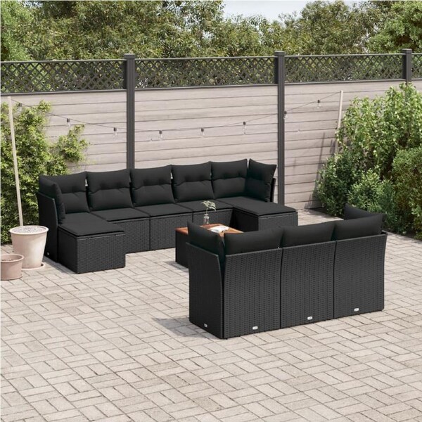 11 Piece Garden Sofa Set with Cushions Black Poly Rattan vidaXL