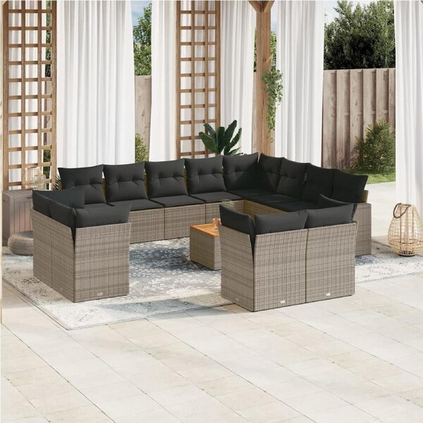 13 Piece Garden Sofa Set with Cushions Grey Poly Rattan vidaXL