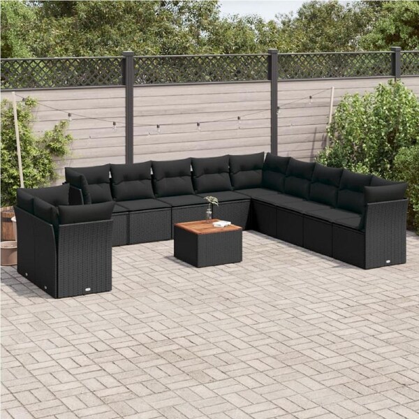 12 Piece Garden Sofa Set with Cushions Black Poly Rattan vidaXL