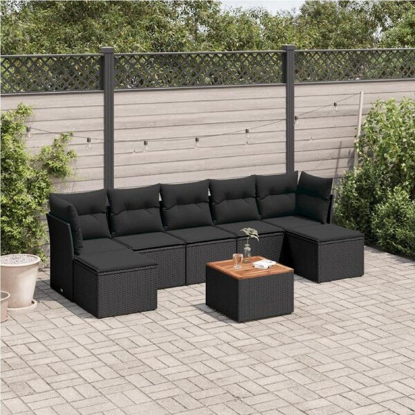 8 Piece Garden Sofa Set with Cushions Black Poly Rattan vidaXL