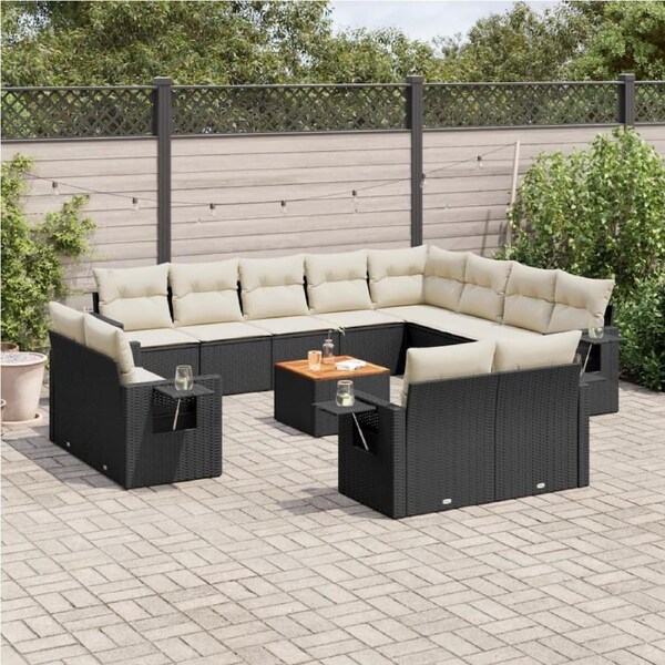 13 Piece Garden Sofa Set with Cushions Black Poly Rattan vidaXL
