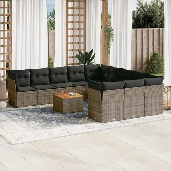 12 Piece Garden Sofa Set with Cushions Grey Poly Rattan vidaXL