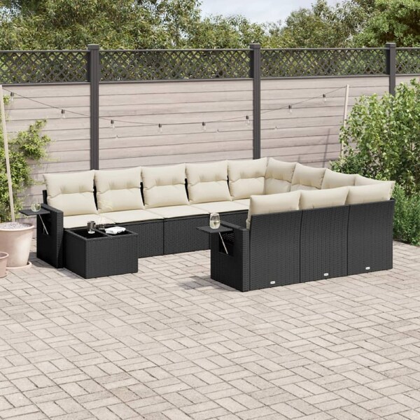 11 Piece Garden Sofa Set with Cushions Black Poly Rattan vidaXL