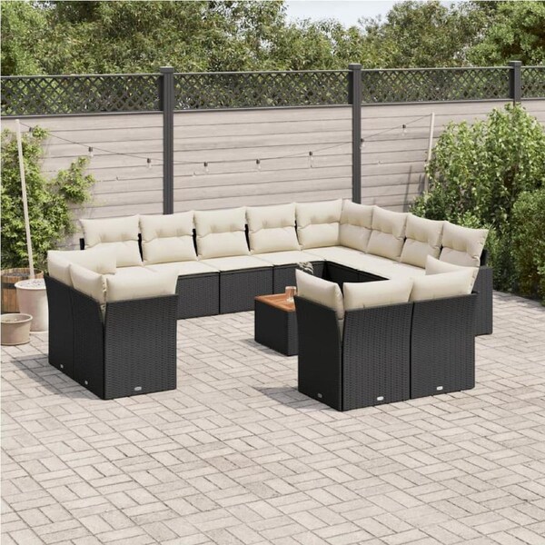 13 Piece Garden Sofa Set with Cushions Black Poly Rattan vidaXL