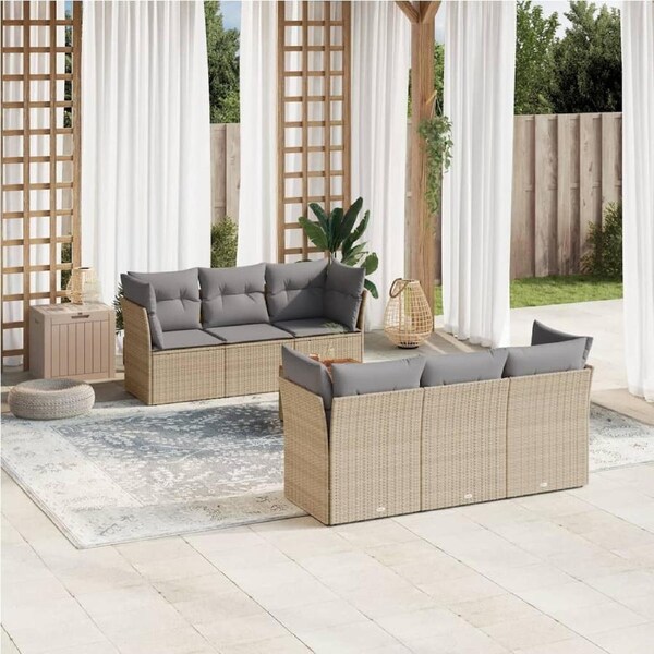7 Piece Garden Sofa Set with Cushions Mix Beige Poly Rattan vidaXL