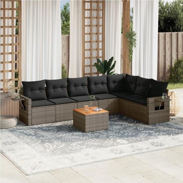 8 Piece Garden Sofa Set with Cushions Grey Poly Rattan vidaXL