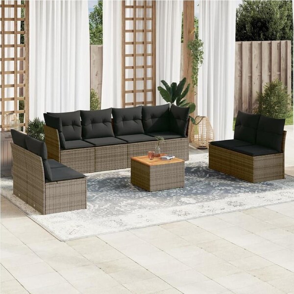 9 Piece Garden Sofa Set with Cushions Grey Poly Rattan vidaXL