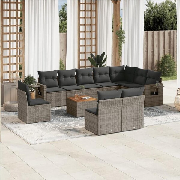 11 Piece Garden Sofa Set with Cushions Grey Poly Rattan vidaXL