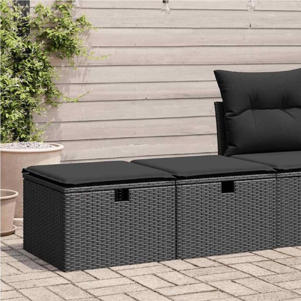 2 Piece Garden Sofa Set with Cushions Black Poly Rattan Acacia vidaXL