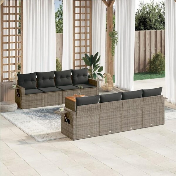 9 Piece Garden Sofa Set with Cushions Grey Poly Rattan vidaXL