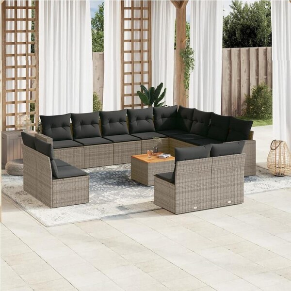 13 Piece Garden Sofa Set with Cushions Grey Poly Rattan vidaXL