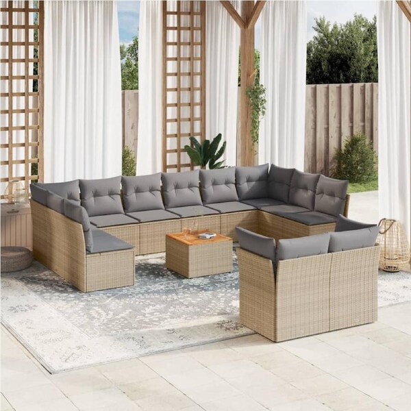 13 Piece Garden Sofa Set with Cushions Mix Beige Poly Rattan vidaXL