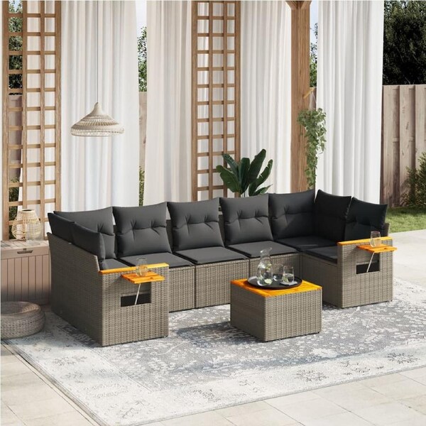 8 Piece Garden Sofa Set with Cushions Grey Poly Rattan vidaXL