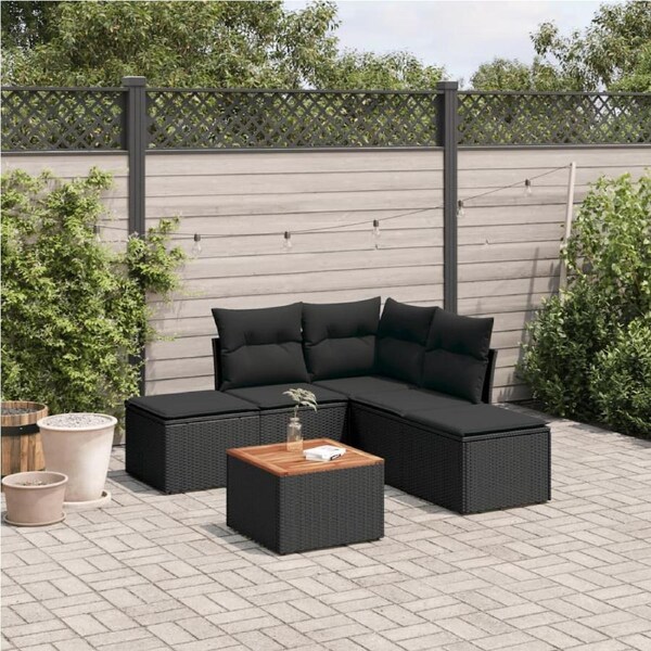 6 Piece Garden Sofa Set with Cushions Black Poly Rattan vidaXL