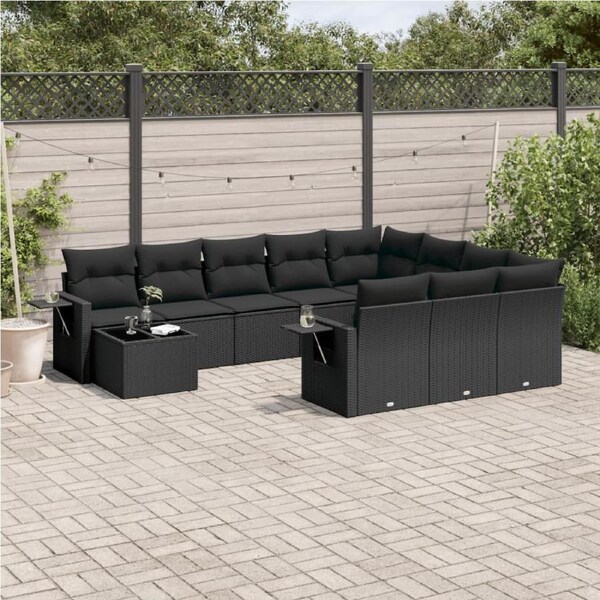 11 Piece Garden Sofa Set with Cushions Black Poly Rattan vidaXL