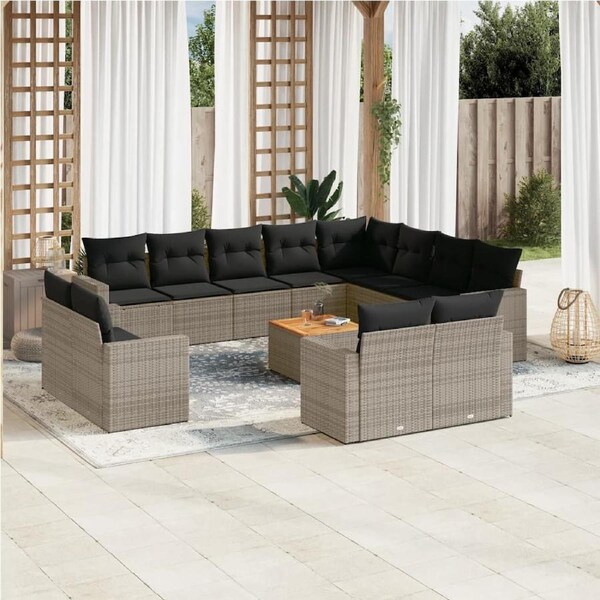 13 Piece Garden Sofa Set with Cushions Grey Poly Rattan vidaXL