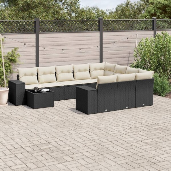 11 Piece Garden Sofa Set with Cushions Black Poly Rattan vidaXL