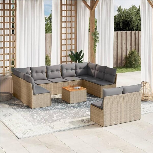 12 Piece Garden Sofa Set with Cushions Mix Beige Poly Rattan vidaXL
