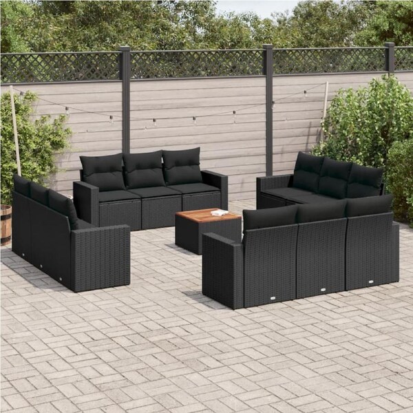 13 Piece Garden Sofa Set with Cushions Black Poly Rattan vidaXL
