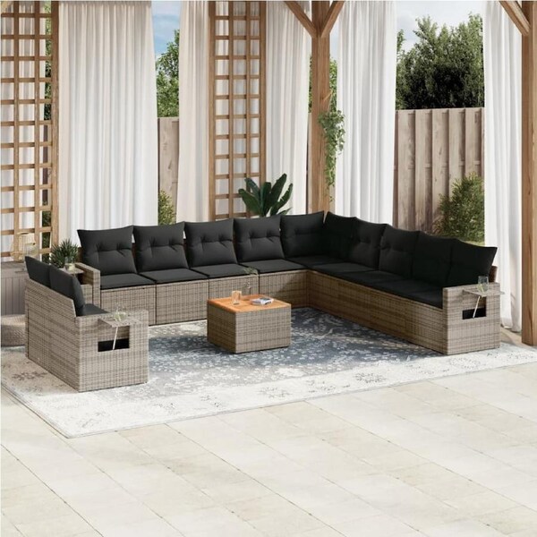 12 Piece Garden Sofa Set with Cushions Grey Poly Rattan vidaXL