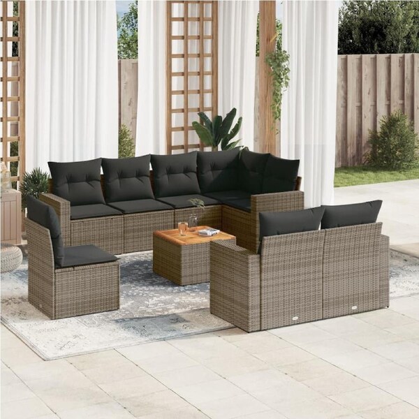 9 Piece Garden Sofa Set with Cushions Grey Poly Rattan vidaXL