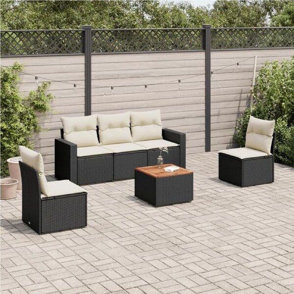 6 Piece Garden Sofa Set with Cushions Black Poly Rattan vidaXL