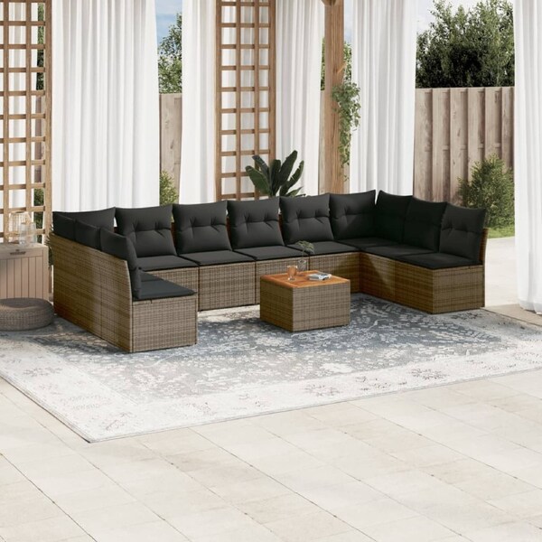 11 Piece Garden Sofa Set with Cushions Grey Poly Rattan vidaXL