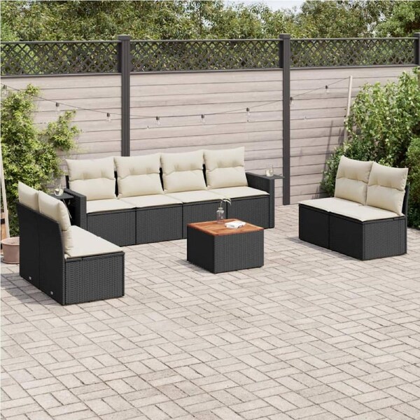 9 Piece Garden Sofa Set with Cushions Black Poly Rattan vidaXL