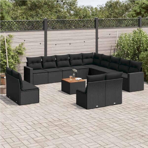 14 Piece Garden Sofa Set with Cushions Black Poly Rattan vidaXL