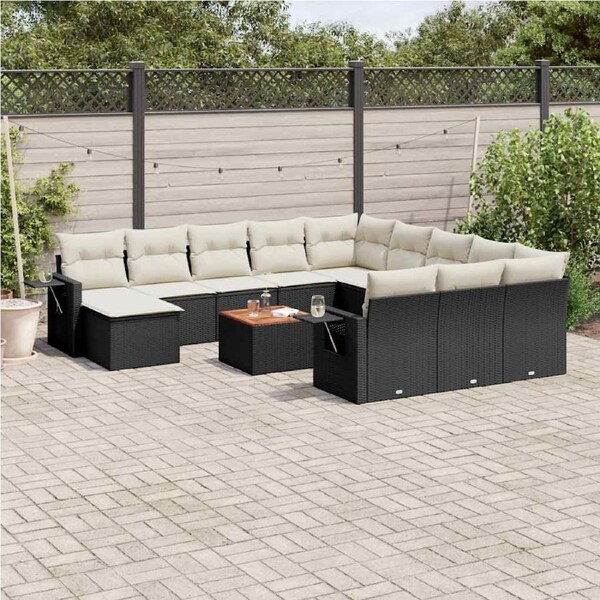 13 Piece Garden Sofa Set with Cushions Black Poly Rattan vidaXL