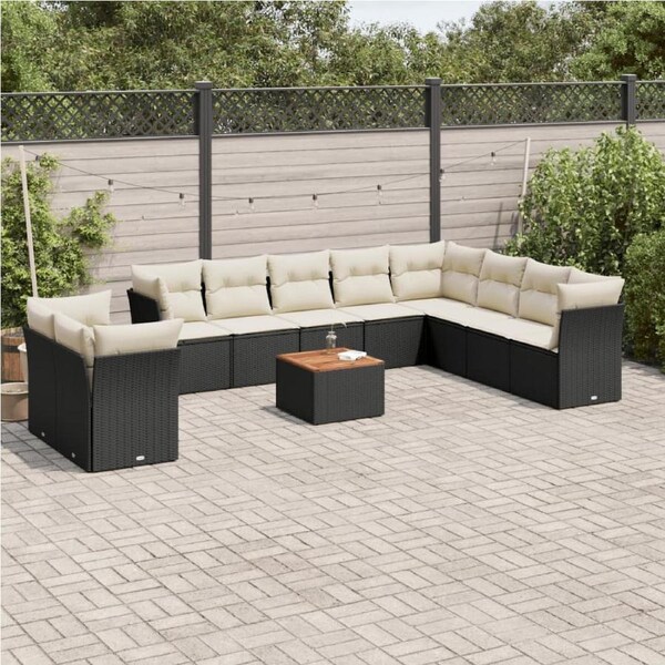 11 Piece Garden Sofa Set with Cushions Black Poly Rattan vidaXL
