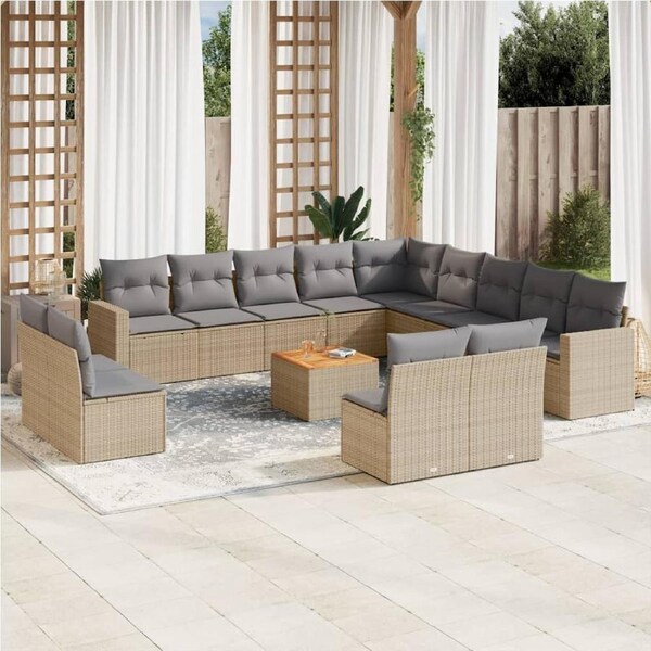 14 Piece Garden Sofa Set with Cushions Mix Beige Poly Rattan vidaXL