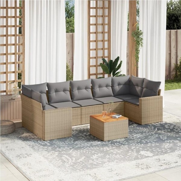 8 Piece Garden Sofa Set with Cushions Mix Beige Poly Rattan vidaXL