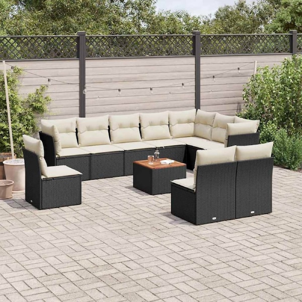 11 Piece Garden Sofa Set with Cushions Black Poly Rattan vidaXL