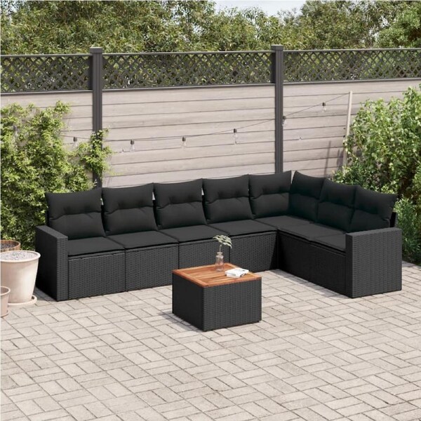 8 Piece Garden Sofa Set with Cushions Black Poly Rattan vidaXL